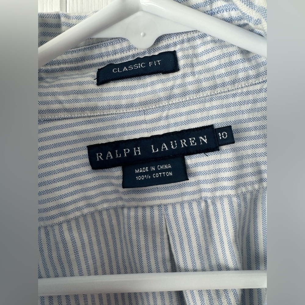 Ralph Lauren White & Blue Stripes Button Down Blouse Size 10 Classic Fit - Picture 4 of 6
